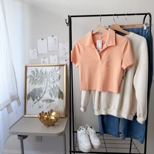 ｛UNIQLO｝Brand New: Uniqlo,Cropped Skipper Short-Sleeve Polo Shirt